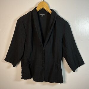 Eileen Fisher Jacket Black Linen Blend 3/4 Sleeve Women's Size Large
